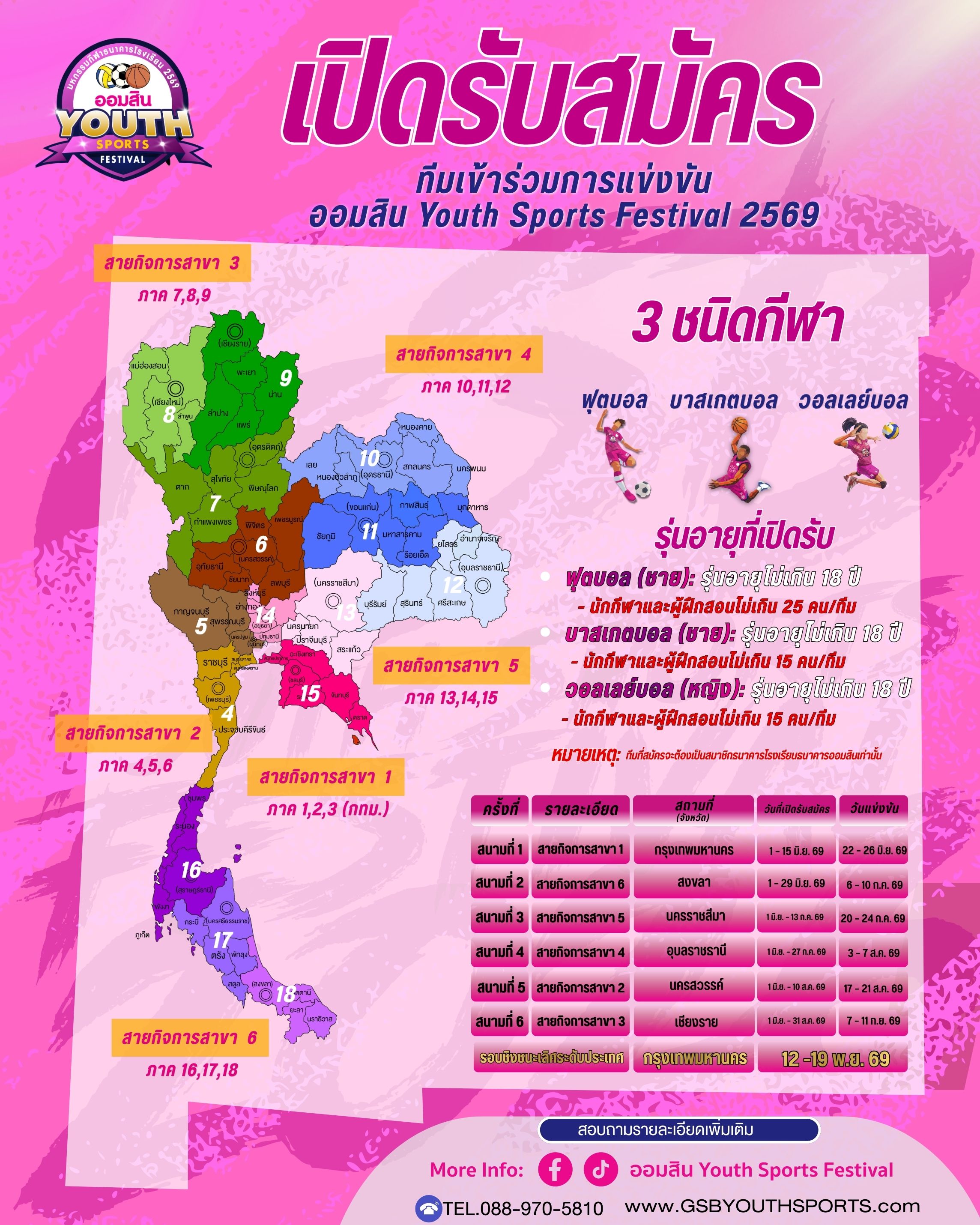 โปรแกรมการแข่งขัน ออมสิน Youth Sports Festival 2569